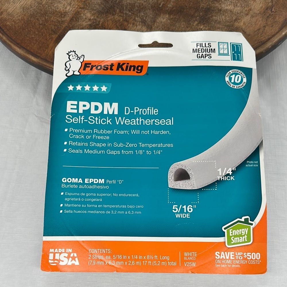 Frost King EPDM D-Profile Self-Stick Weatherseal Medium Gap 1/4" x 5/16" USA